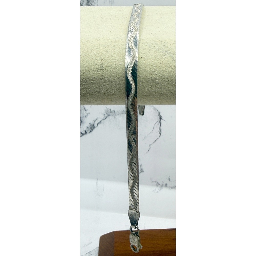 Milor Italy 925 Sterling Silver Etched Herringbone Bracelet 7.5 Inch Vintage